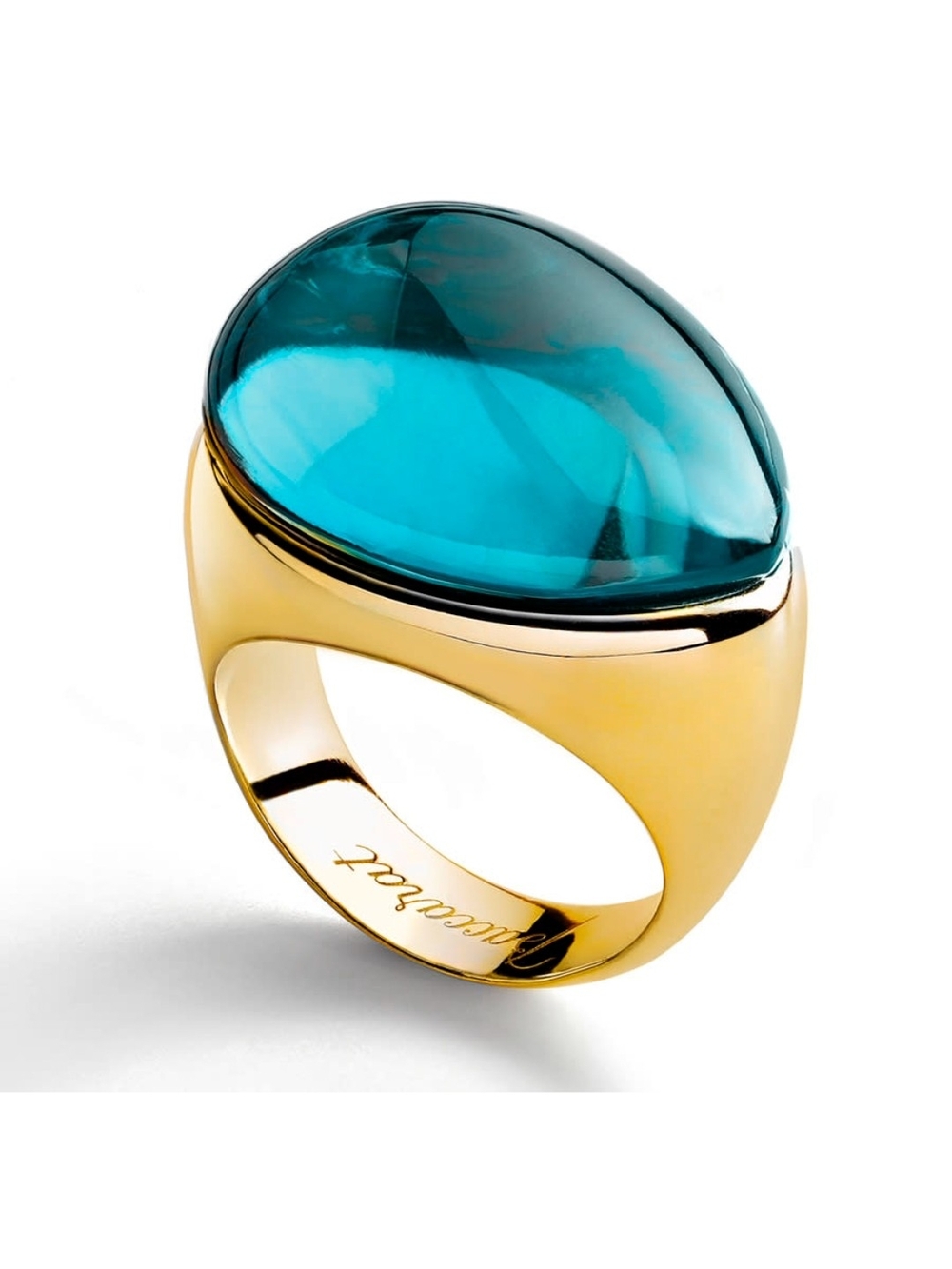 Baccarat Gold Ring with Teal-Blue Cabochon